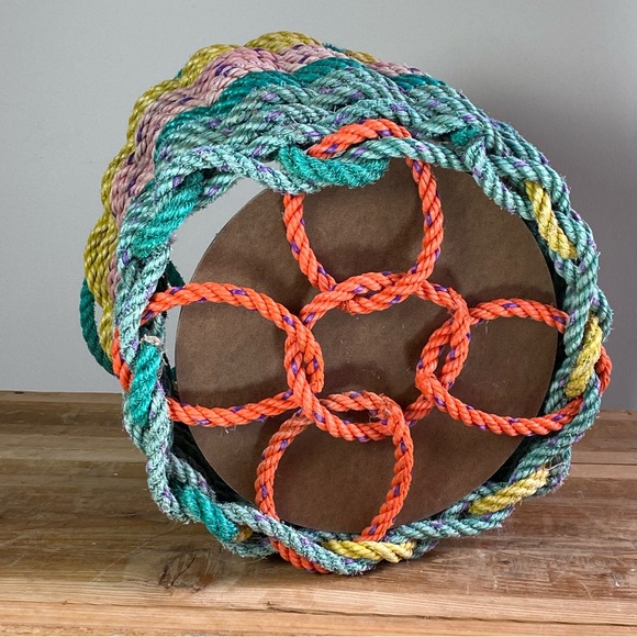 Handmade Recycled Nautical Rope Basket Storage Bin - Pastel Colors - Picture 4 of 16